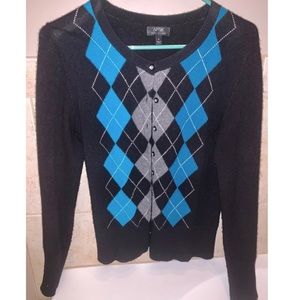 Sz M Apt 9 100% Cashmere Blue Argyle Cardigan